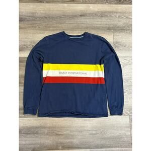 Stussy International Striped Navy Long Sleeve Shirt Y2K Streetwear - Mens Medium